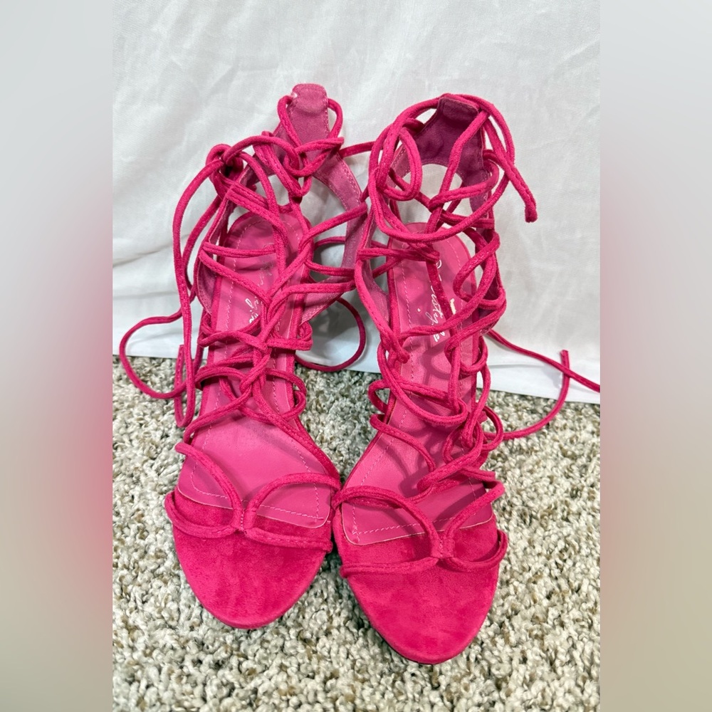 Herstyle Vibrant Pink Lace-Up Heels